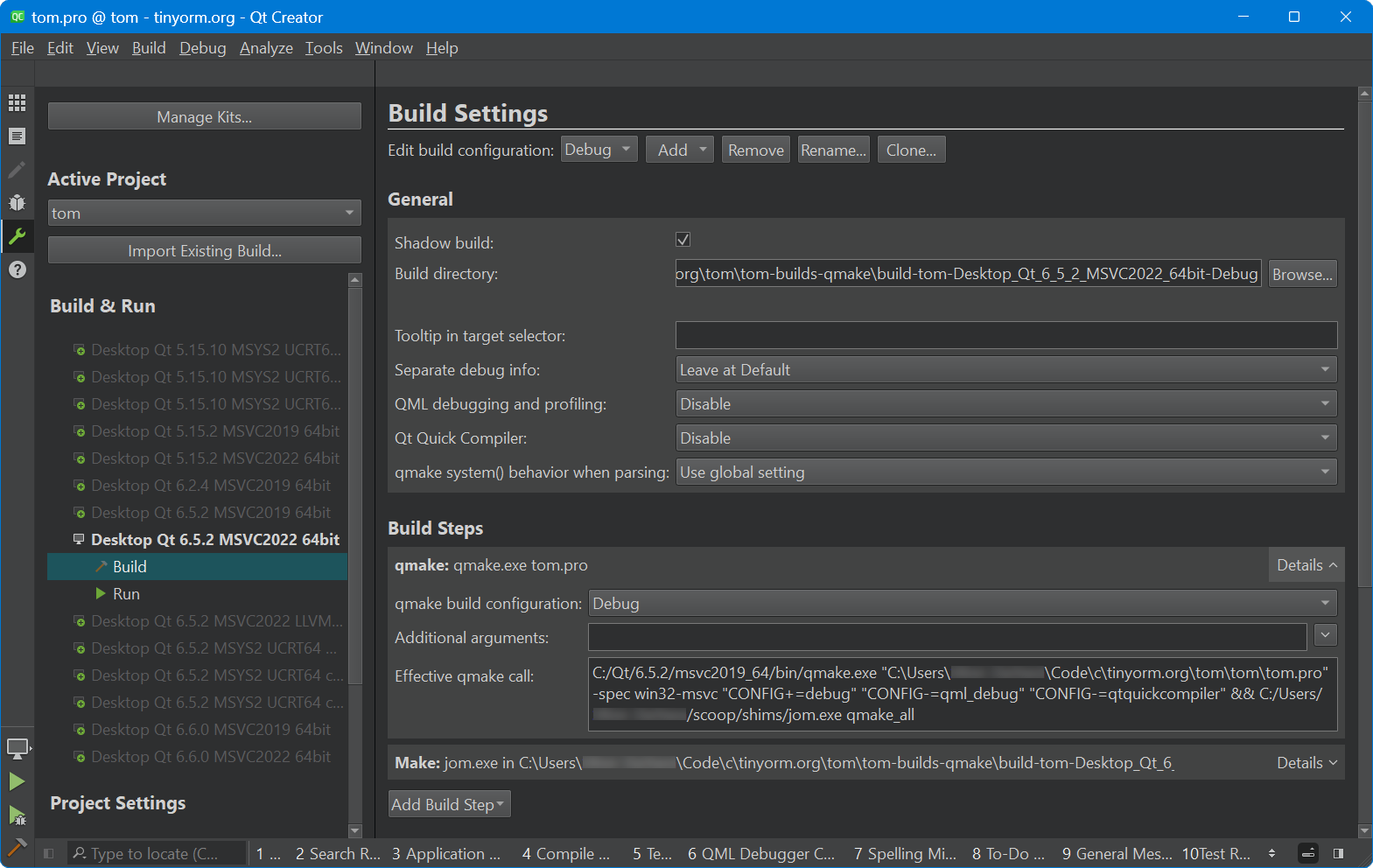 tom - QtCreator - Build Settings