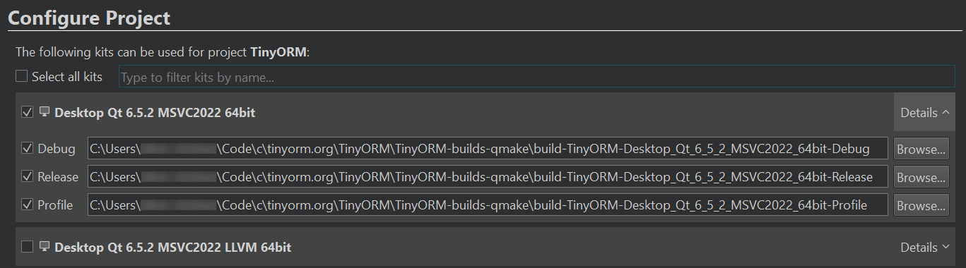 TinyORM - QtCreator - Configure Project