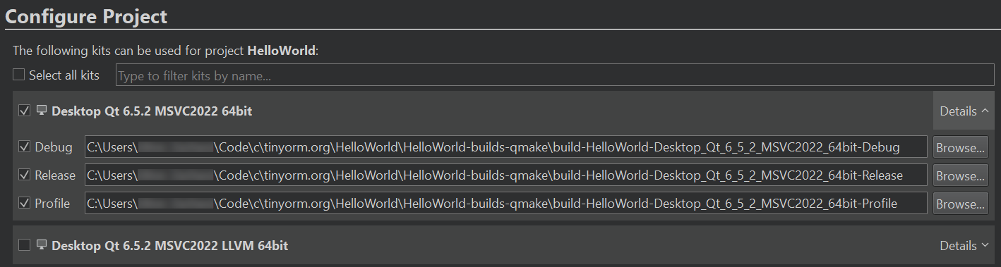 HelloWorld - QtCreator - Configure Project
